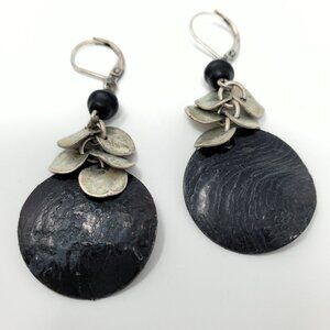 Vintage Artisan Black and Silver Dangle Earrings